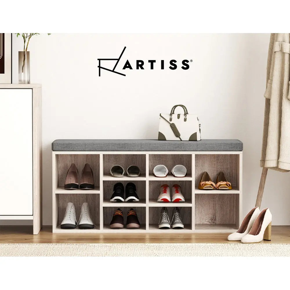 Artiss Shoe Rack Cabinet Shoe Bench Fabric Seat Pine BOA Chez Guru