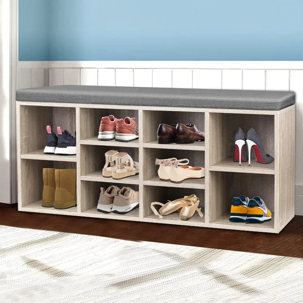Artiss Shoe Rack Cabinet Shoe Bench Fabric Seat Pine BOA Chez Guru