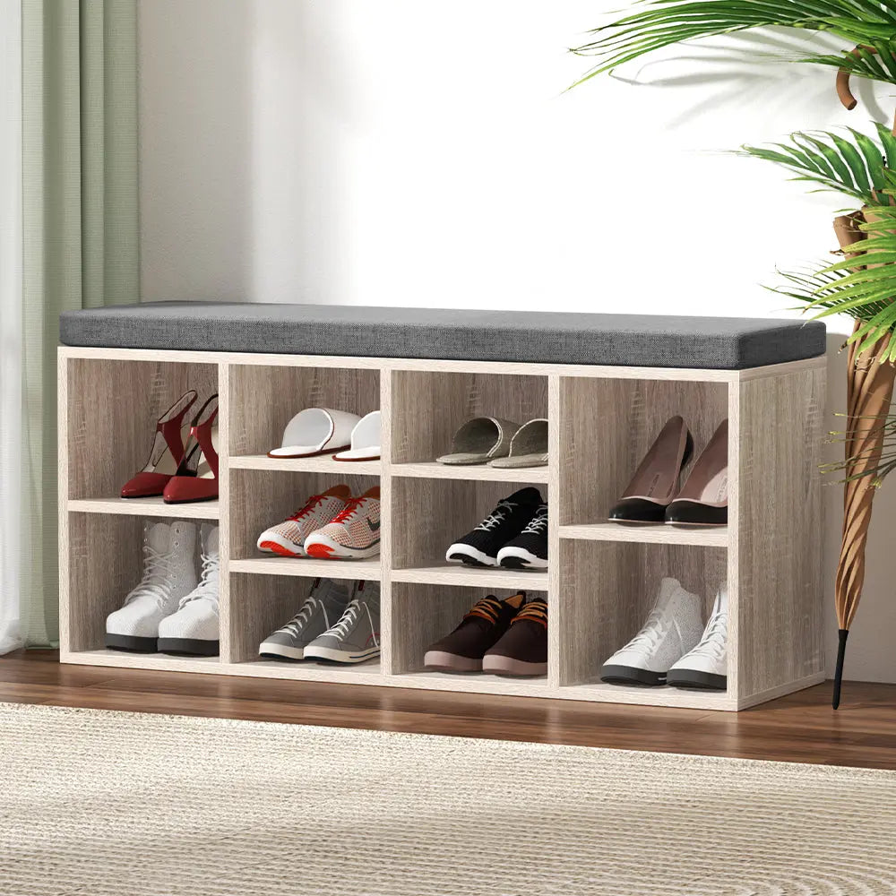 Artiss Shoe Rack Cabinet Shoe Bench Fabric Seat Pine BOA Chez Guru