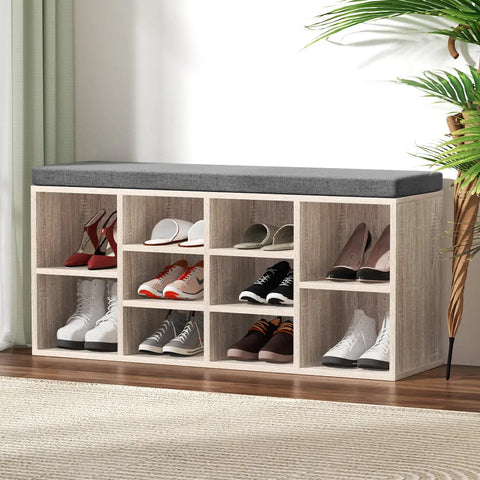 Artiss Shoe Rack Cabinet Shoe Bench Fabric Seat Pine BOA Chez Guru