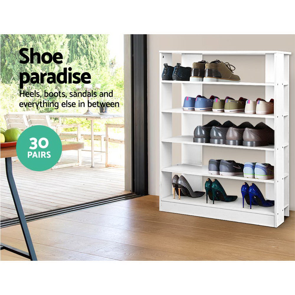 Artiss Shoe Rack Cabinet 30 Pairs 6-Tier Shelf White - Chez Guru