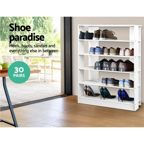 Artiss Shoe Rack Cabinet 30 Pairs 6-Tier Shelf White - Chez Guru