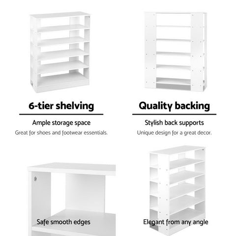 Artiss Shoe Rack Cabinet 30 Pairs 6-Tier Shelf White - Chez Guru
