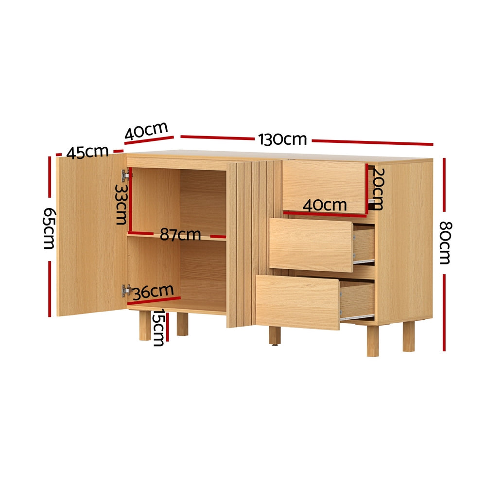 130cm Artiss Buffet Sideboard Cupboard Cabinet Pantry Storage Drawer Pine Chez Guru