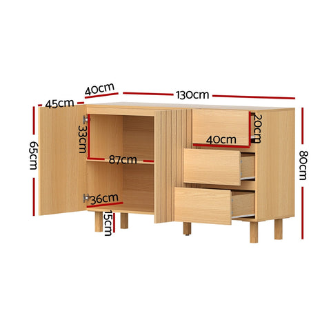 130cm Artiss Buffet Sideboard Cupboard Cabinet Pantry Storage Drawer Pine Chez Guru