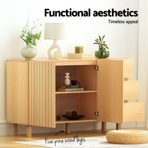 130cm Artiss Buffet Sideboard Cupboard Cabinet Pantry Storage Drawer Pine Chez Guru