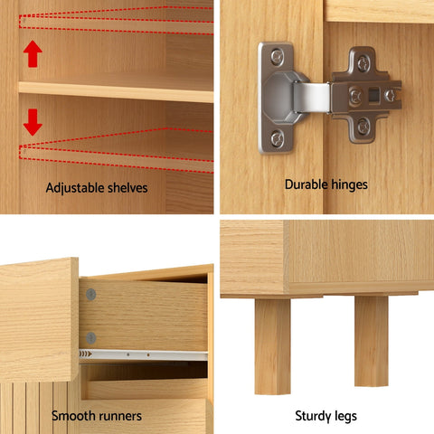 130cm Artiss Buffet Sideboard Cupboard Cabinet Pantry Storage Drawer Pine Chez Guru