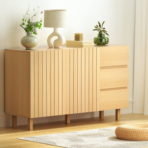 130cm Artiss Buffet Sideboard Cupboard Cabinet Pantry Storage Drawer Pine Chez Guru