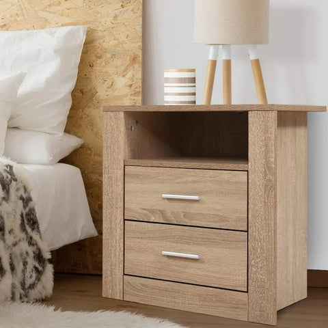 Artiss Bedside Table 2 Drawers with Shelf - TARA Oak - Chez Guru