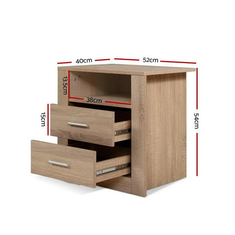 Artiss Bedside Table 2 Drawers with Shelf - TARA Oak - Chez Guru