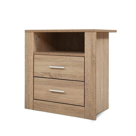 Artiss Bedside Table 2 Drawers with Shelf - TARA Oak - Chez Guru