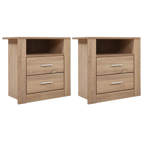 Artiss 2X Bedside Table 2 Drawers with Shelf - TARA Oak Chez Guru