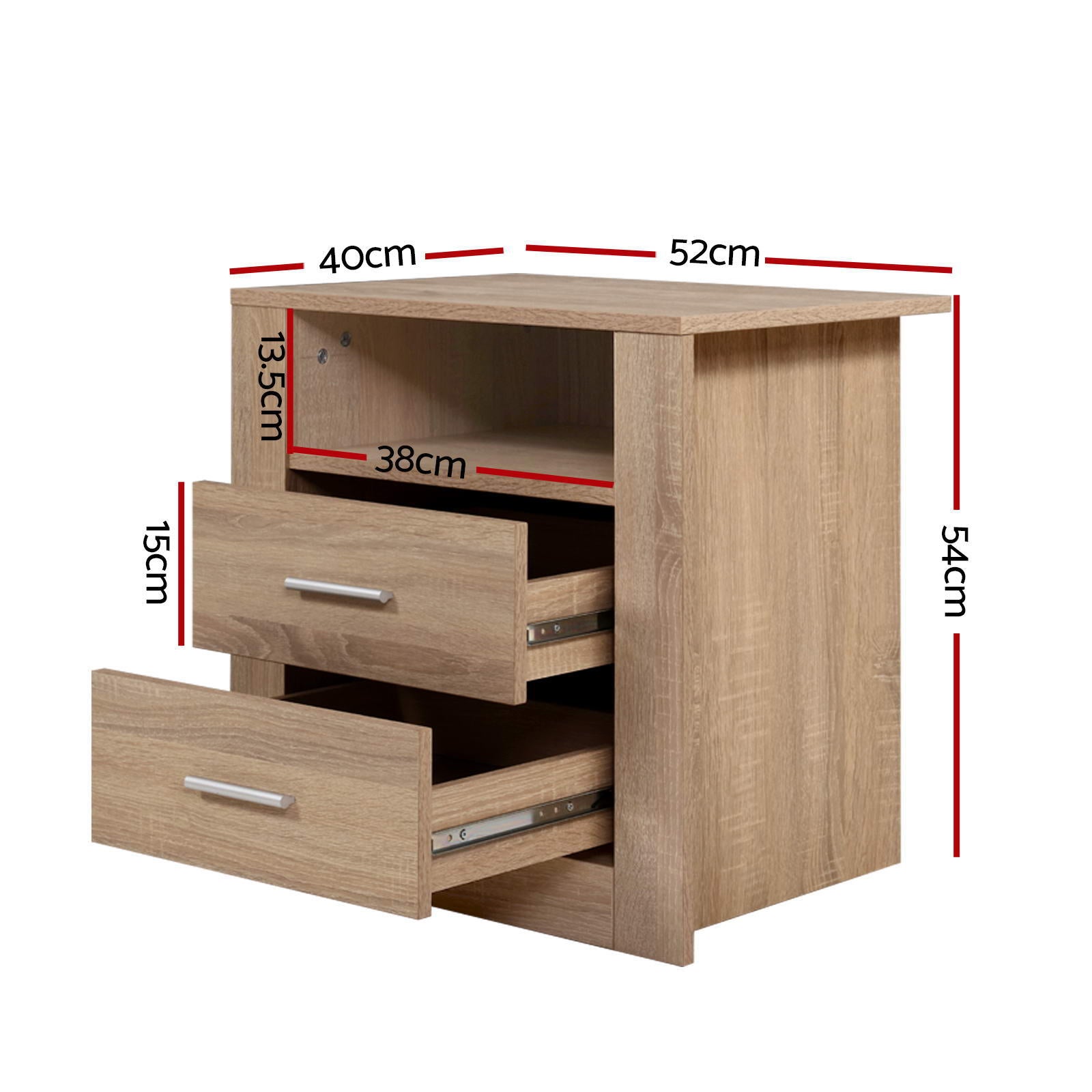 Artiss 2X Bedside Table 2 Drawers with Shelf - TARA Oak Chez Guru