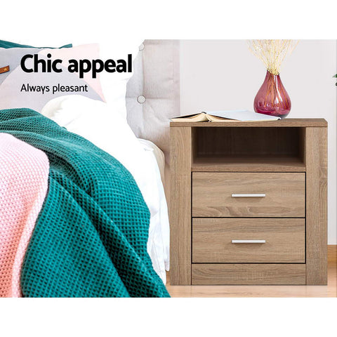 Artiss 2X Bedside Table 2 Drawers with Shelf - TARA Oak Chez Guru