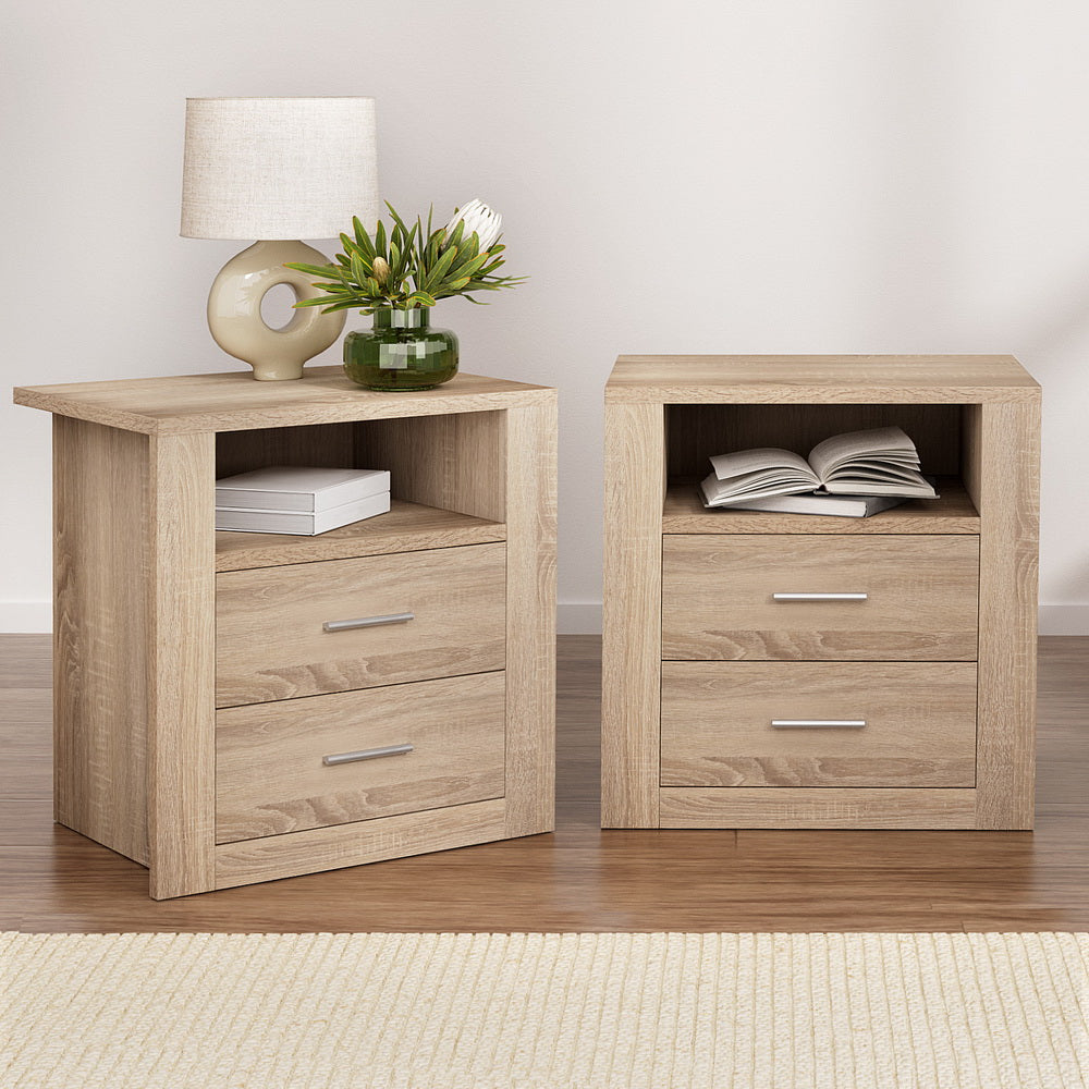 Artiss 2X Bedside Table 2 Drawers with Shelf - TARA Oak Chez Guru