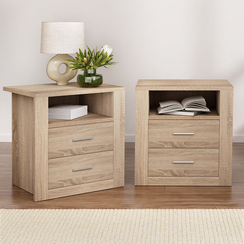 Artiss 2X Bedside Table 2 Drawers with Shelf - TARA Oak Chez Guru