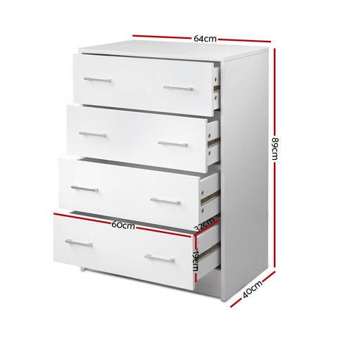 Artiss 4 Chest of Drawers - ANDES White Chez Guru