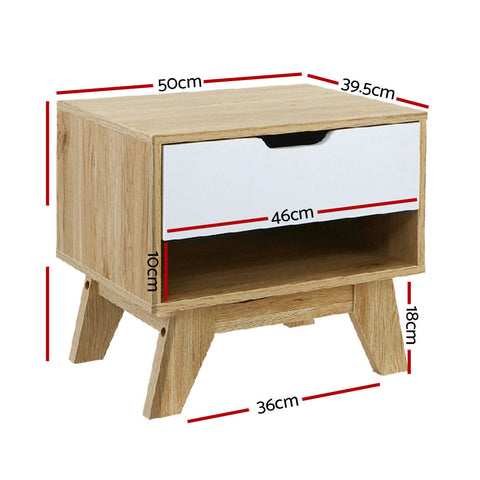 Artiss Bedside Table 1 Drawer with Shelf - IKER White & Oak Chez Guru
