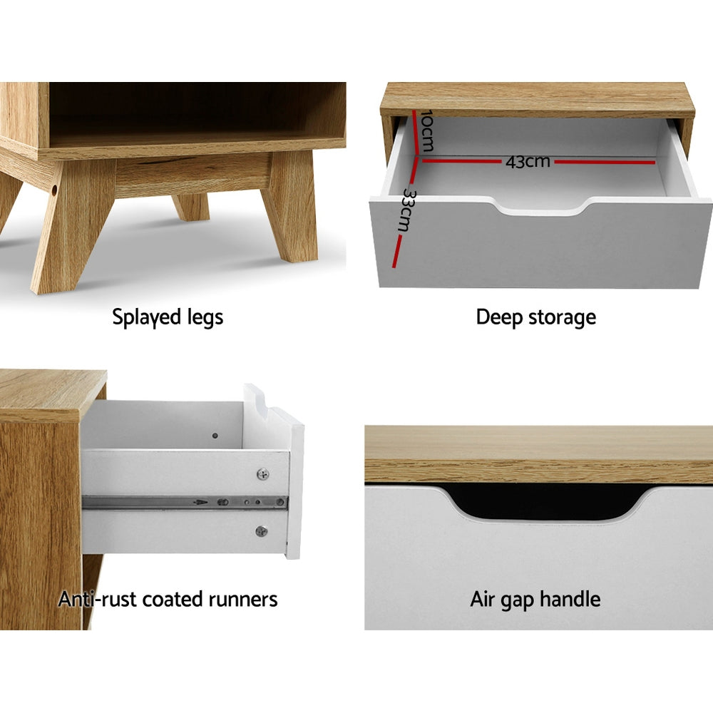 Artiss Bedside Table 1 Drawer with Shelf - IKER White & Oak Chez Guru