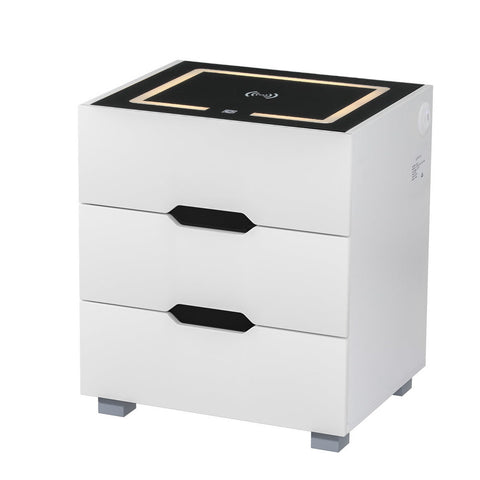 Artiss Smart Bedside Table 3 Drawers with Wireless Charging Ports LED White ADAD Chez Guru