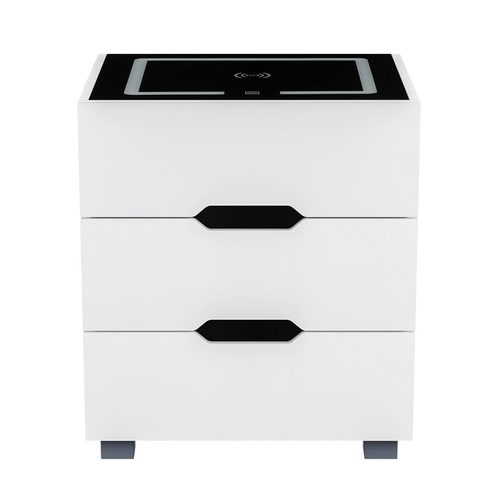 Artiss Smart Bedside Table 3 Drawers with Wireless Charging Ports LED White ADAD Chez Guru