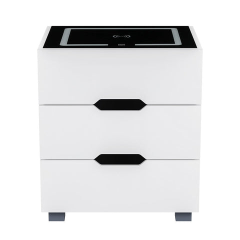 Artiss Smart Bedside Table 3 Drawers with Wireless Charging Ports LED White ADAD Chez Guru