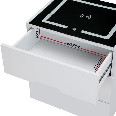 Artiss Smart Bedside Table 3 Drawers with Wireless Charging Ports LED White ADAD Chez Guru