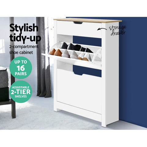Artiss Shoe Rack Cabinet 16 Pairs White Ana Chez Guru