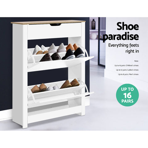 Artiss Shoe Rack Cabinet 16 Pairs White Ana Chez Guru