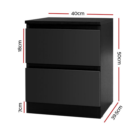 Artiss Bedside Table 2 Drawers - PEPE Black Chez Guru