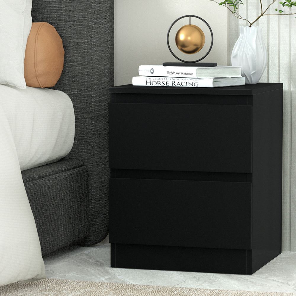 Artiss Bedside Table 2 Drawers - PEPE Black Chez Guru
