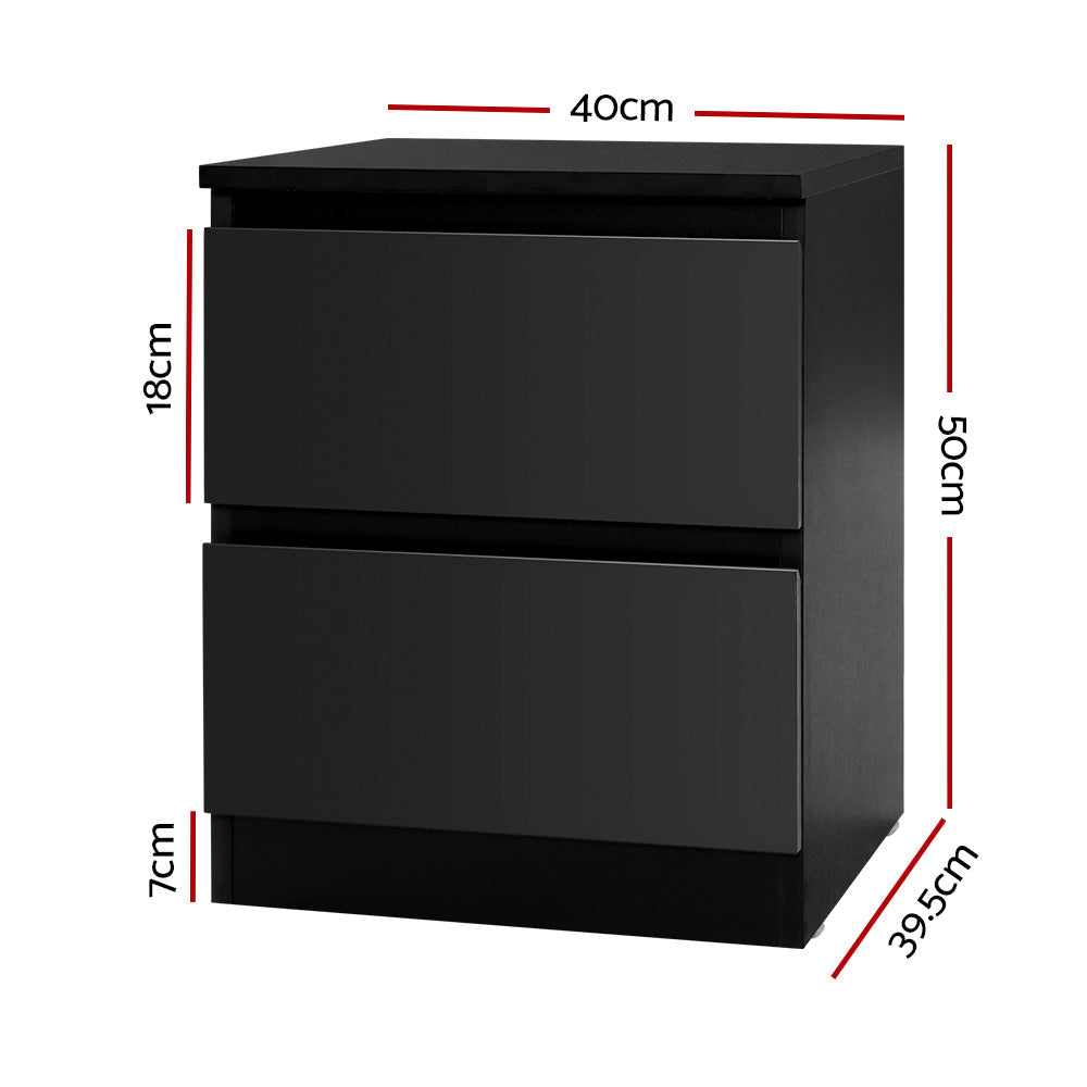 Artiss 2x Bedside Table 2 Drawers - PEPE Black Chez Guru