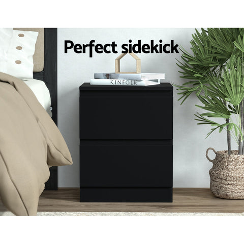 Artiss 2x Bedside Table 2 Drawers - PEPE Black Chez Guru