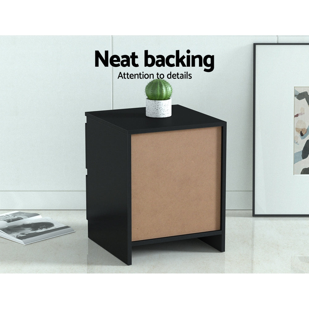 Artiss 2x Bedside Table 2 Drawers - PEPE Black Chez Guru