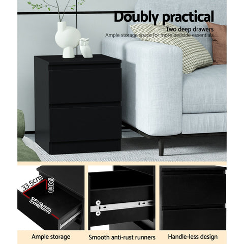 Artiss 2x Bedside Table 2 Drawers - PEPE Black Chez Guru