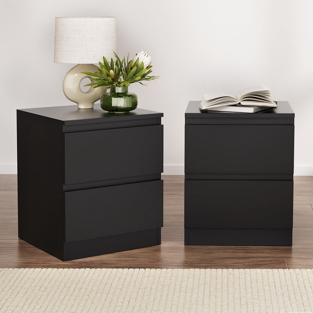 Artiss 2x Bedside Table 2 Drawers - PEPE Black Chez Guru