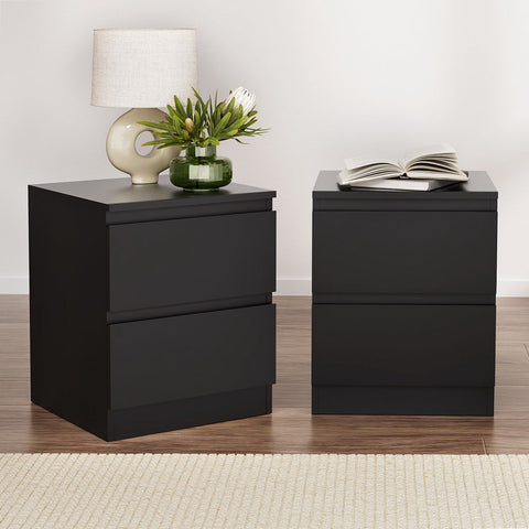 Artiss 2x Bedside Table 2 Drawers - PEPE Black Chez Guru
