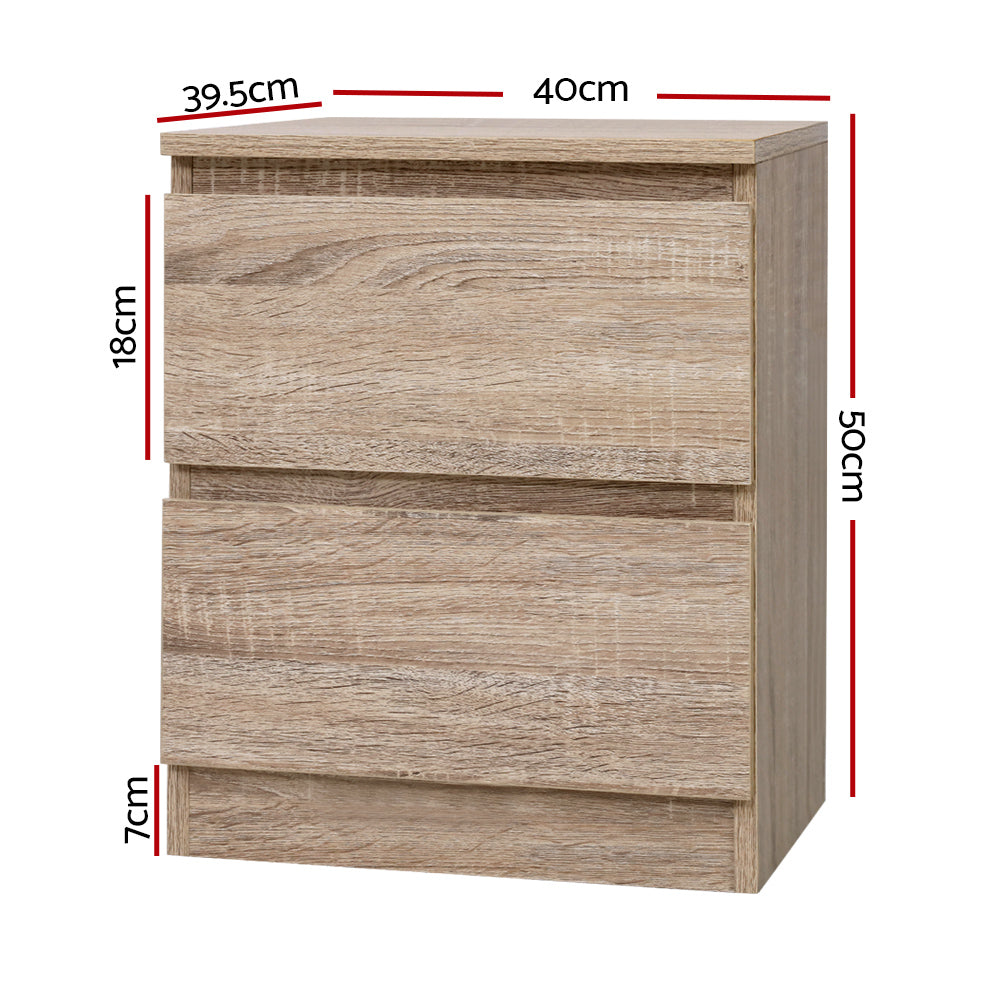 Artiss Bedside Table 2 Drawers - PEPE Oak Chez Guru