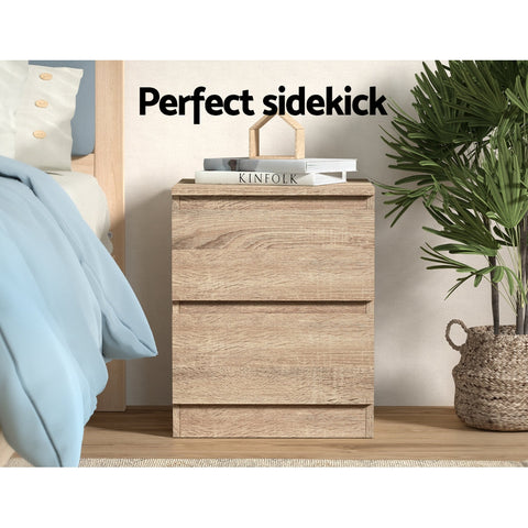 Artiss Bedside Table 2 Drawers - PEPE Oak Chez Guru