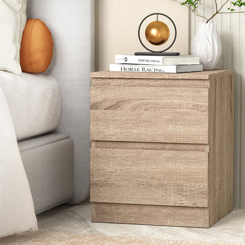 Artiss Bedside Table 2 Drawers - PEPE Oak Chez Guru