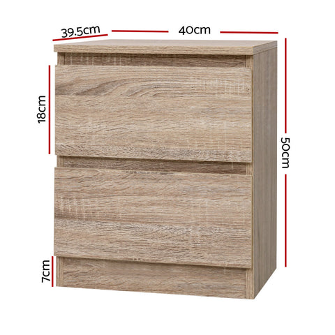 Artiss 2x Bedside Table 2 Drawers - PEPE Oak Chez Guru