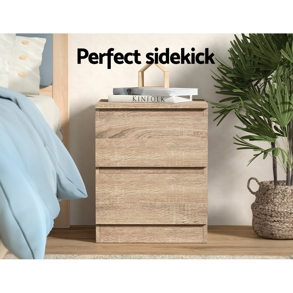 Artiss 2x Bedside Table 2 Drawers - PEPE Oak Chez Guru