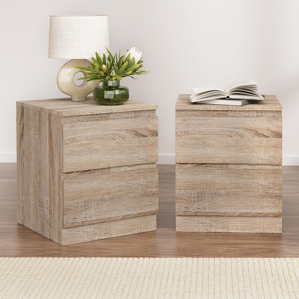 Artiss 2x Bedside Table 2 Drawers - PEPE Oak Chez Guru