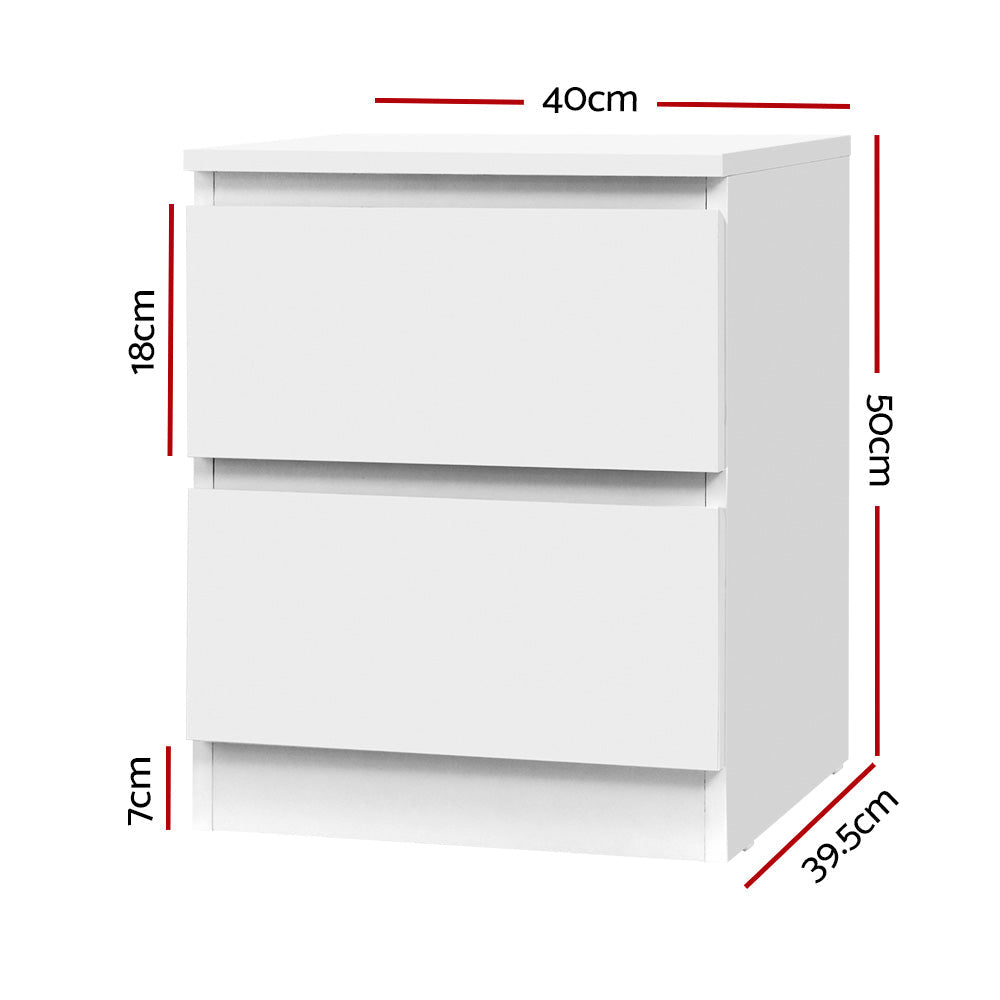 Artiss Bedside Table 2 Drawers - PEPE White Chez Guru