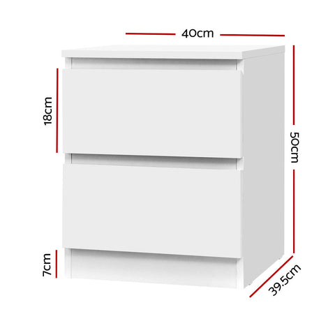 Artiss 2x Bedside Table 2 Drawers - PEPE White Chez Guru