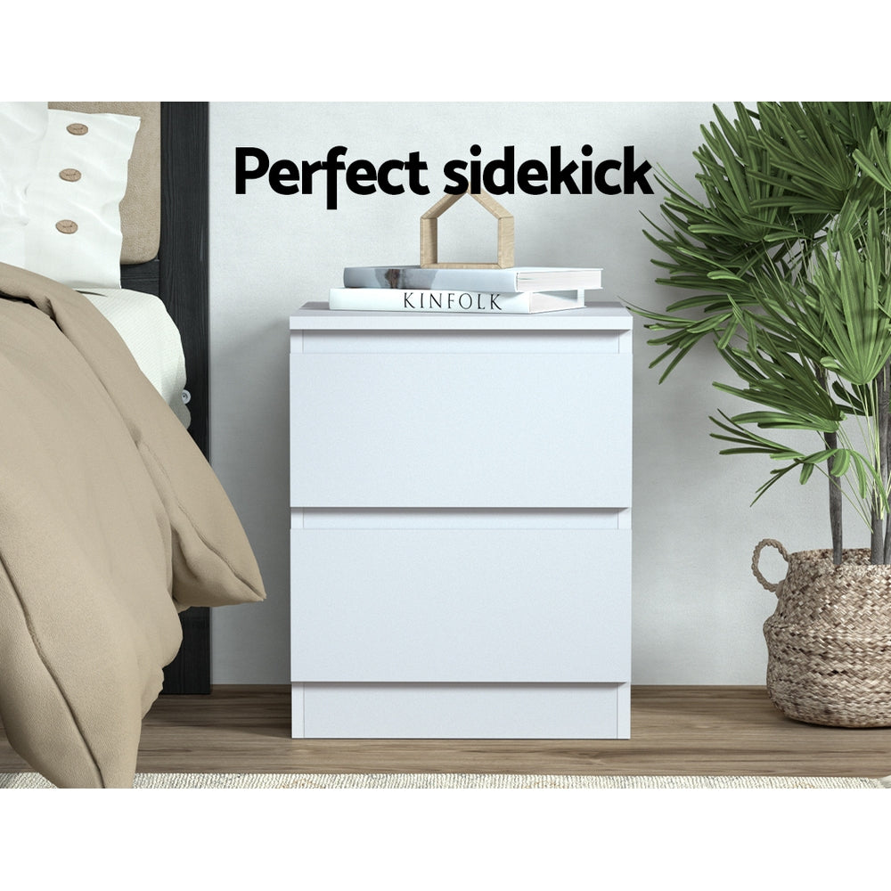 Artiss 2x Bedside Table 2 Drawers - PEPE White Chez Guru