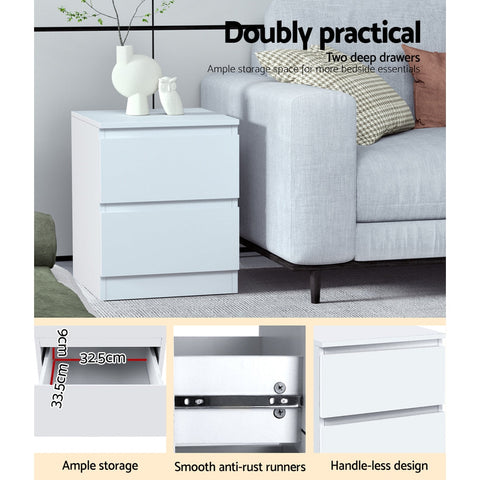 Artiss 2x Bedside Table 2 Drawers - PEPE White Chez Guru