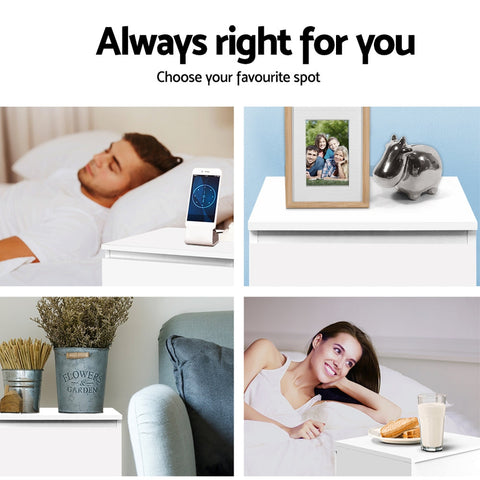 Artiss 2x Bedside Table 2 Drawers - PEPE White Chez Guru