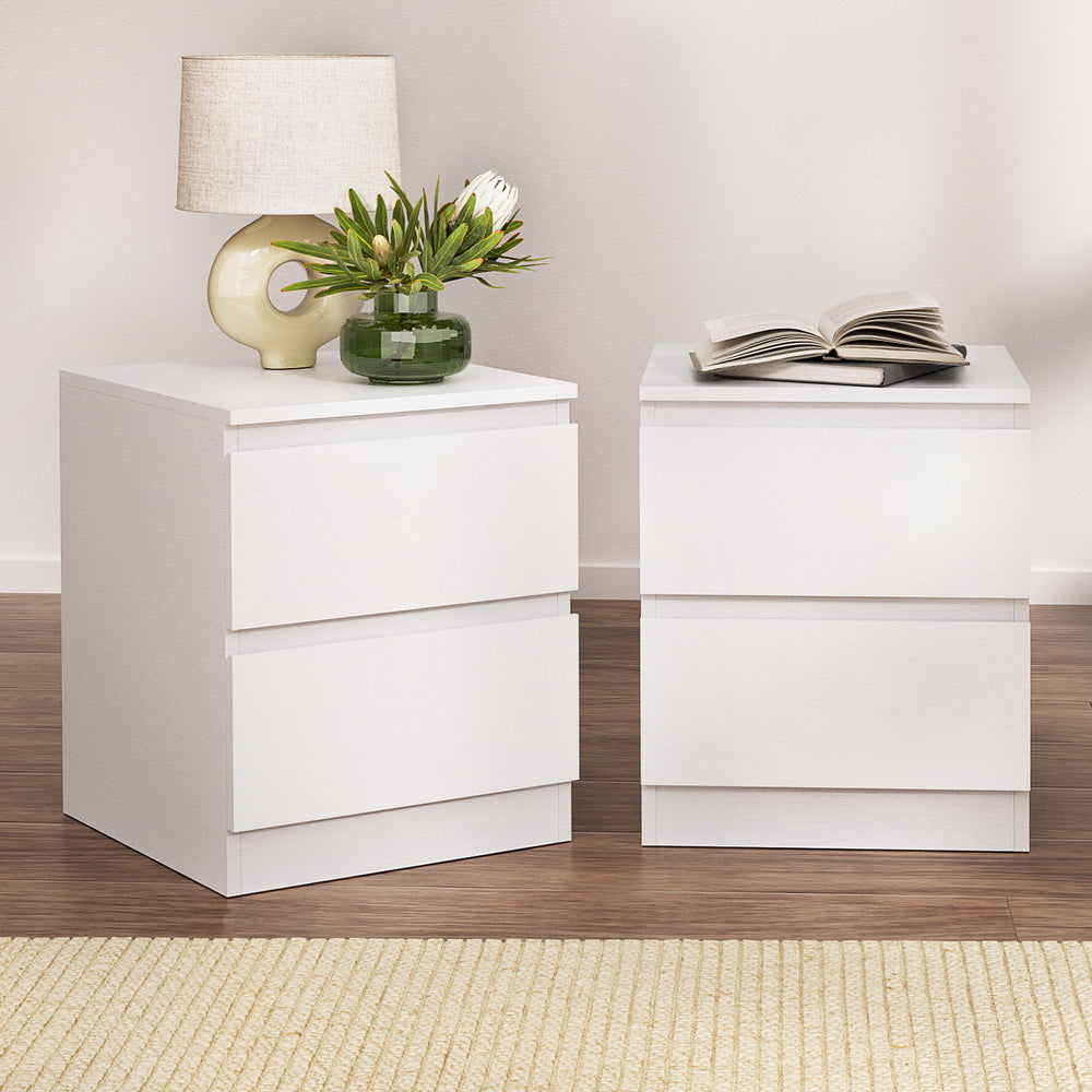 Artiss 2x Bedside Table 2 Drawers - PEPE White Chez Guru