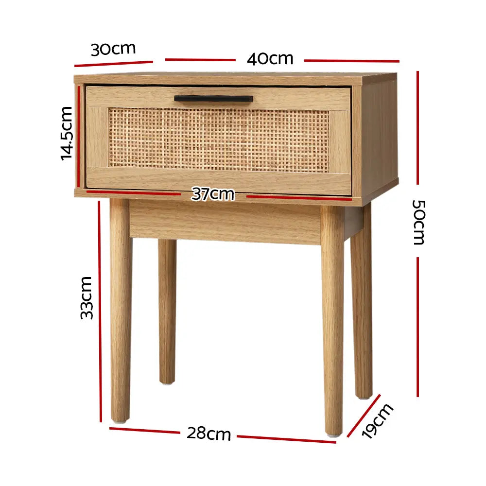 Artiss Bedside Tables Side Table Rattan Drawers Nightstand - Chez Guru